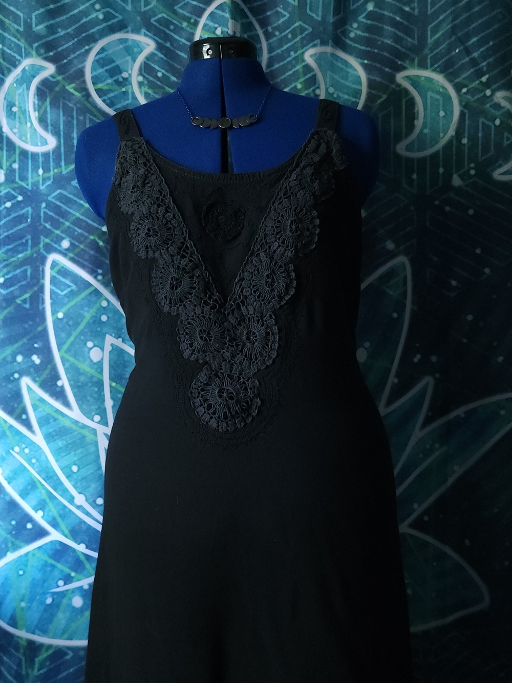 Vintage Y2K Raya Sun Black Crochet Lace Boho Midi Dress Size L